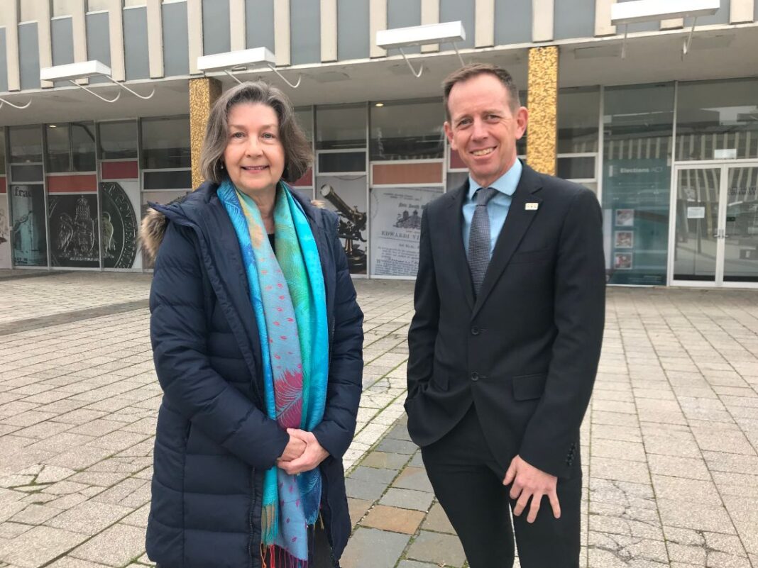 Office for Mental Health and Wellbeing Co-ordinator General, Dr Elizabeth Moore, with ACT Mental Health Minister Shane Rattenbury announcing further mental health recovery grants today, Monday 29 June.