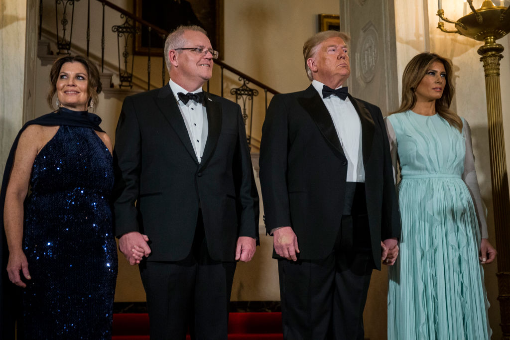 donald trump and scott morrison standing together with their wives