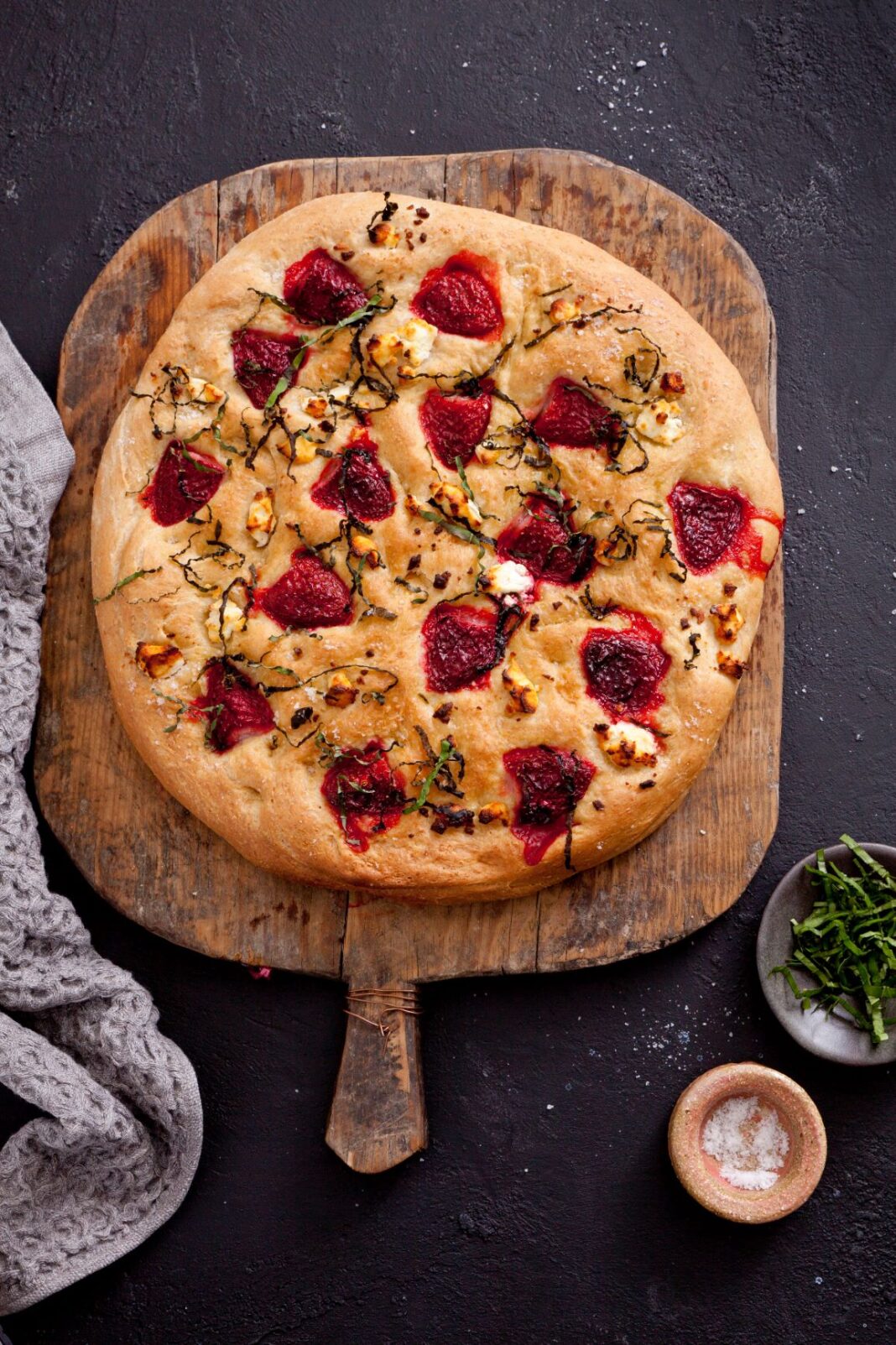 Strawberry, basil and goat’s cheese focaccia