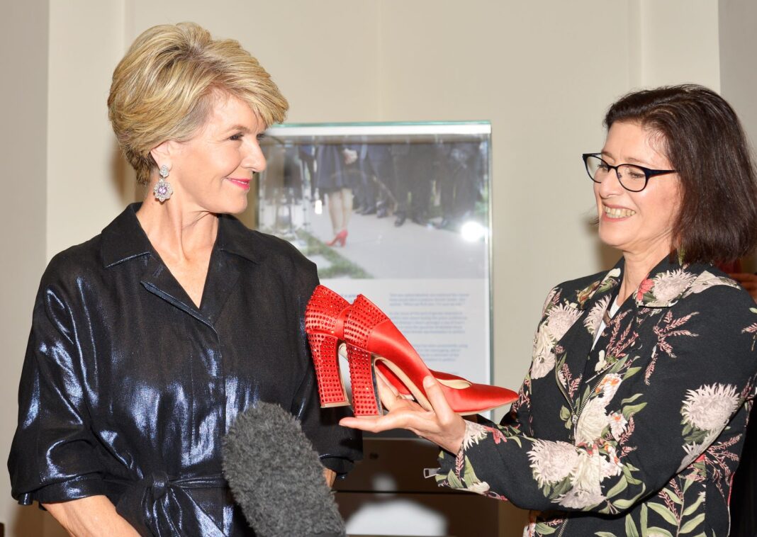 Julie Bishop MP hands over red shoes