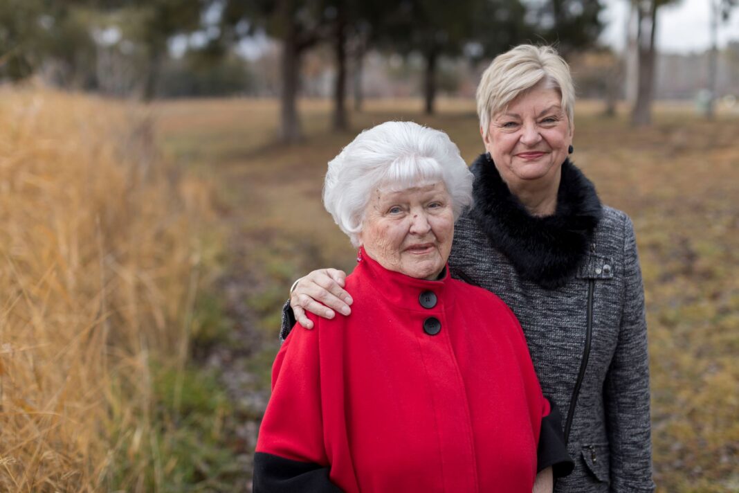 elderly women in a field