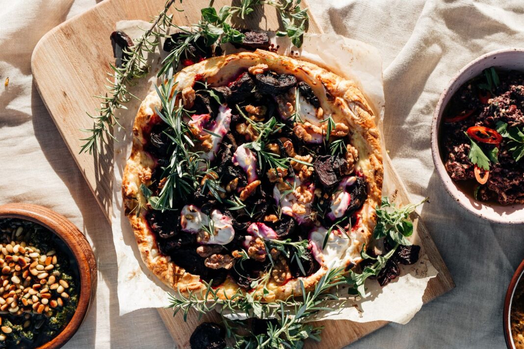 Beetroot and labneh savoury tart