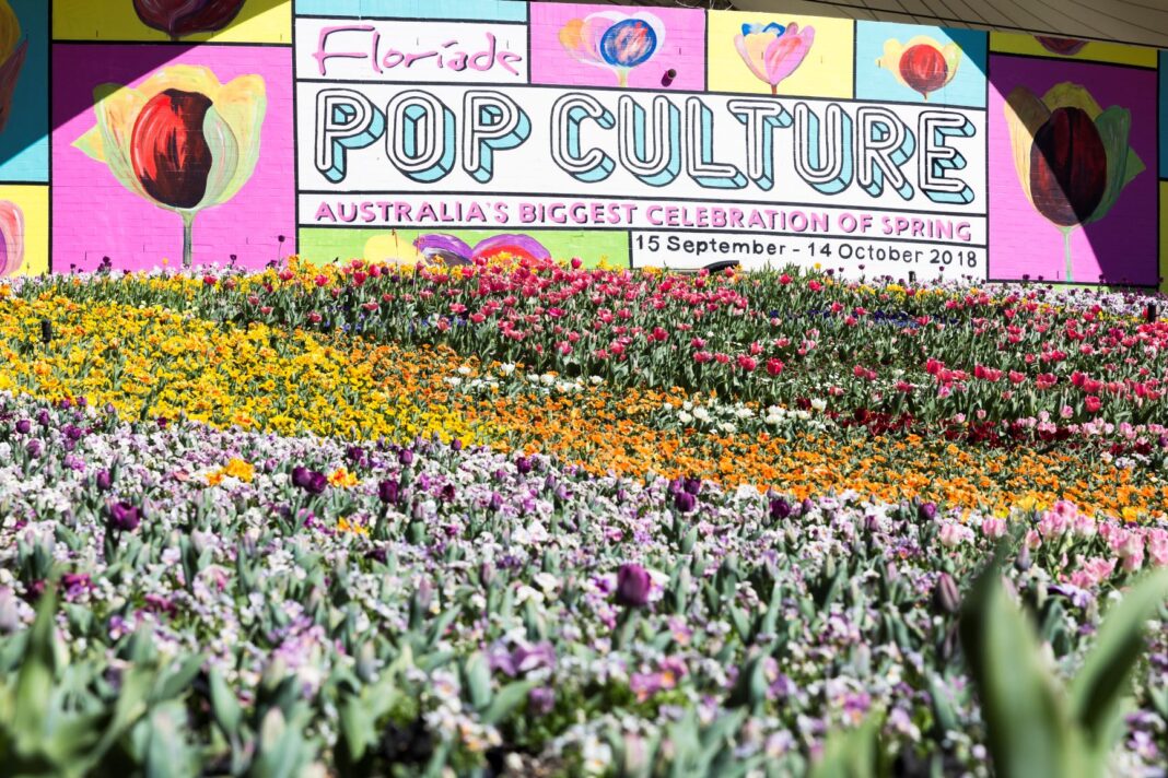Floriade pop culture sign with flowers