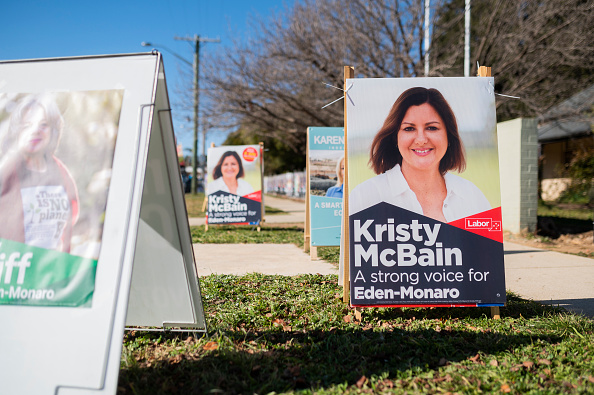 Election signs for Kristy McBain outside a polling booth