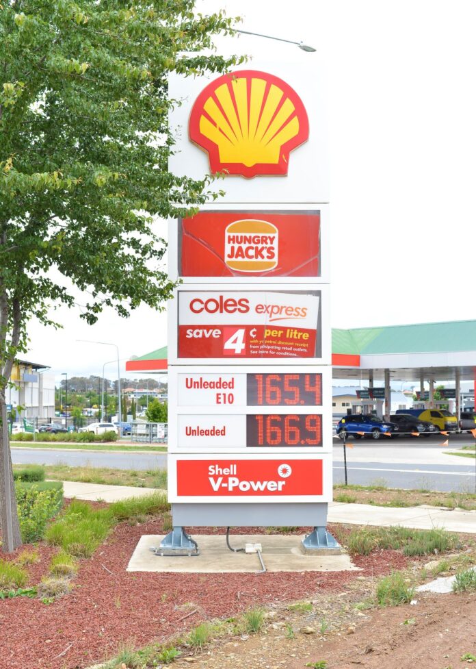 Shell petrol station price sign