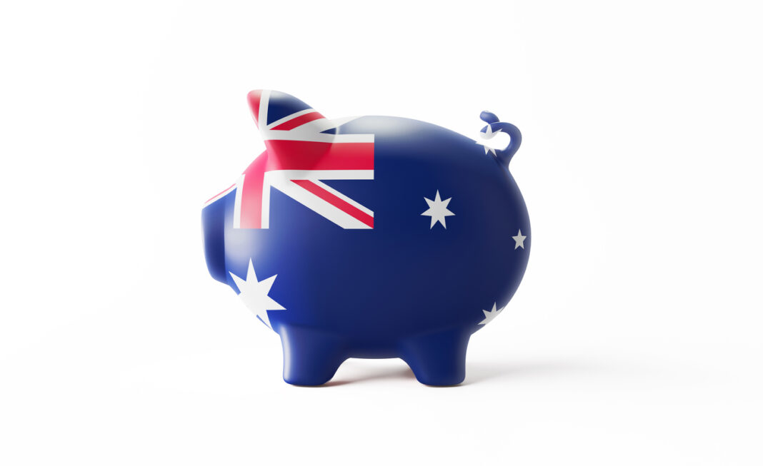 Piggy Bank Textured with Australian Flag isolated on White Background