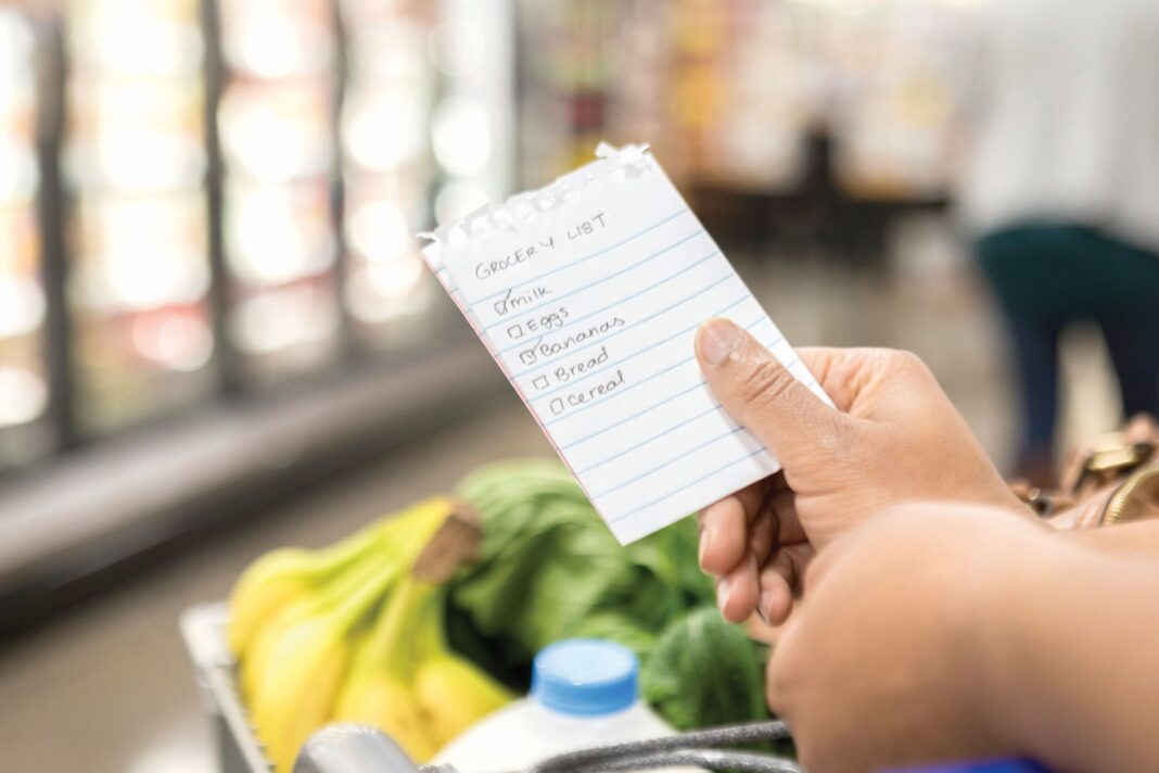 hand holding basic grocery list