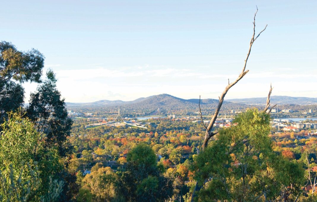 scenic shot from Red Hill to LBG, Parliament House and Mt Ainslie