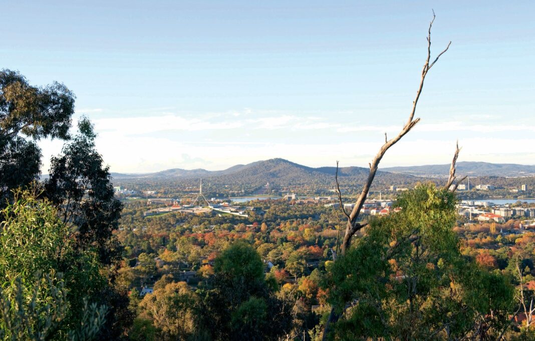 scenic shot from Red Hill to LBG, Parliament House and Mt Ainslie