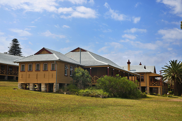 The exterior of the sprawling yellow buildings at the historic North Head Quarantine Station in Sydney