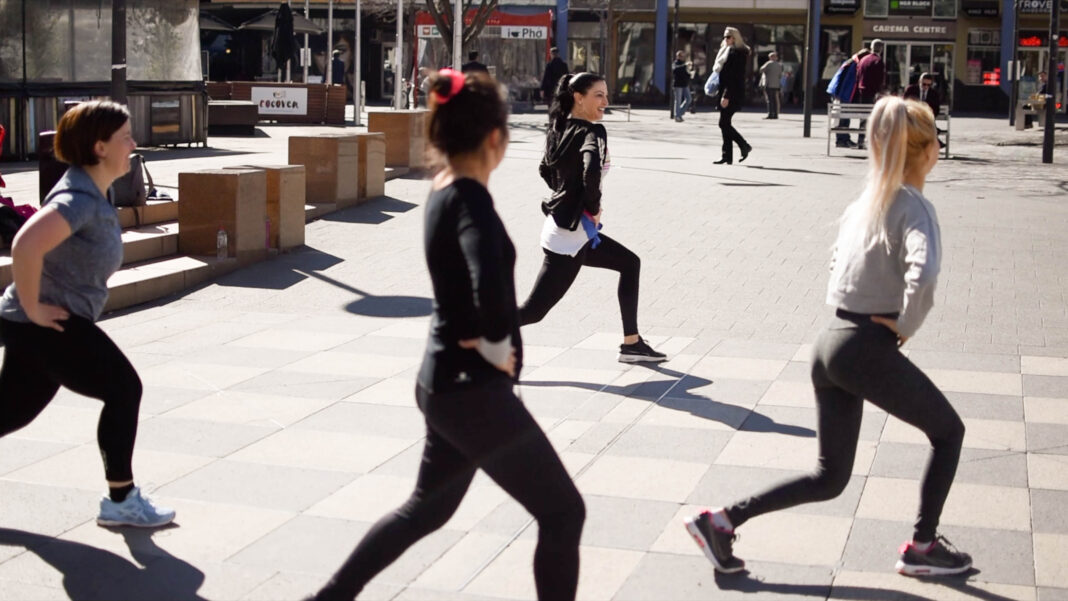 Women do a Zumba workout in Canberra's Garema Place as part of the ReNewYou program