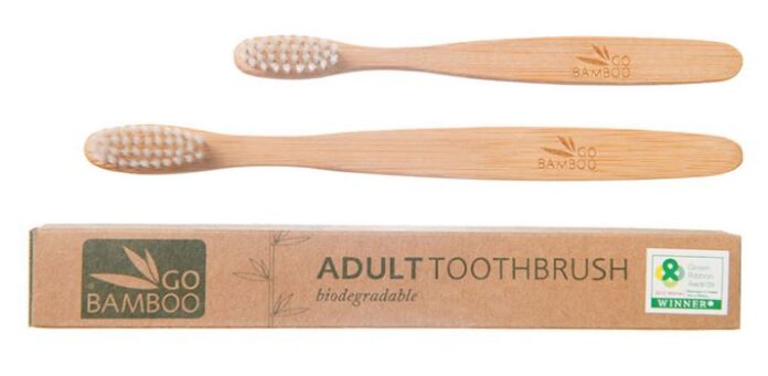 two bamboo toothbrushes