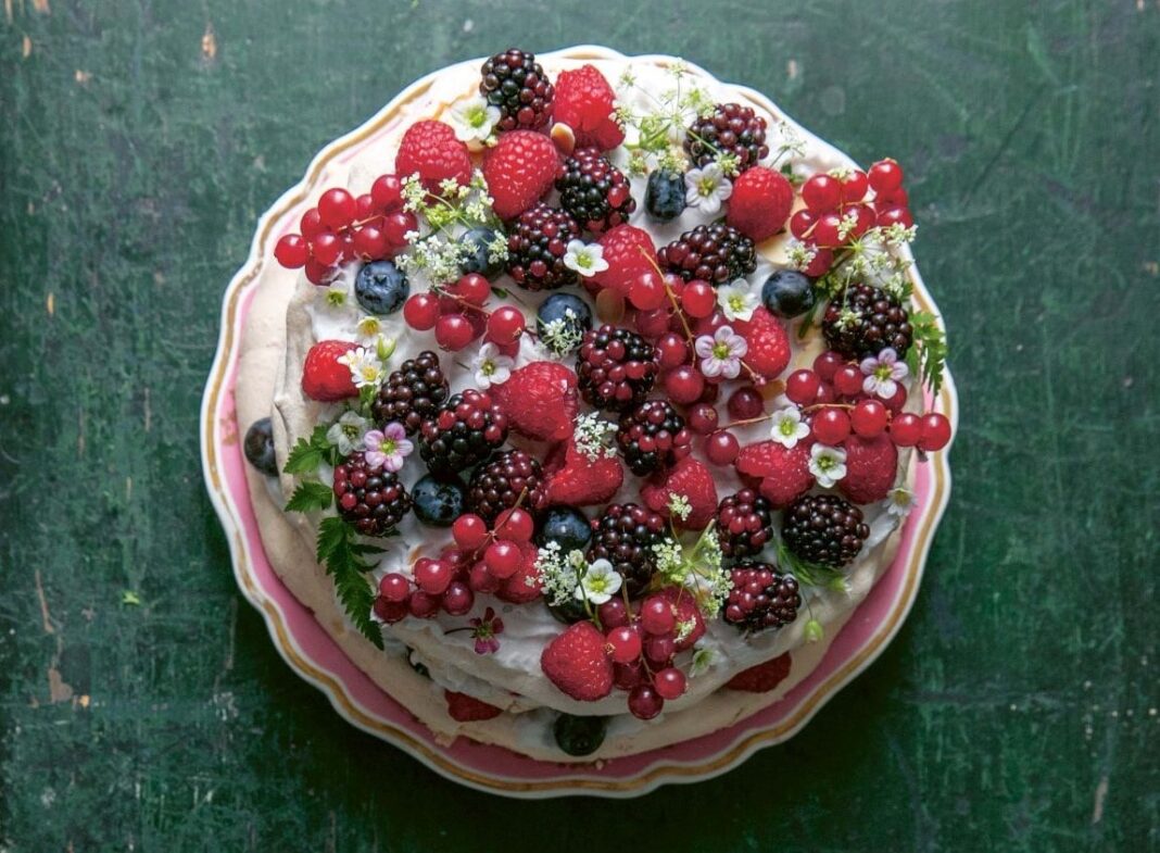 Summer berry cloud cake