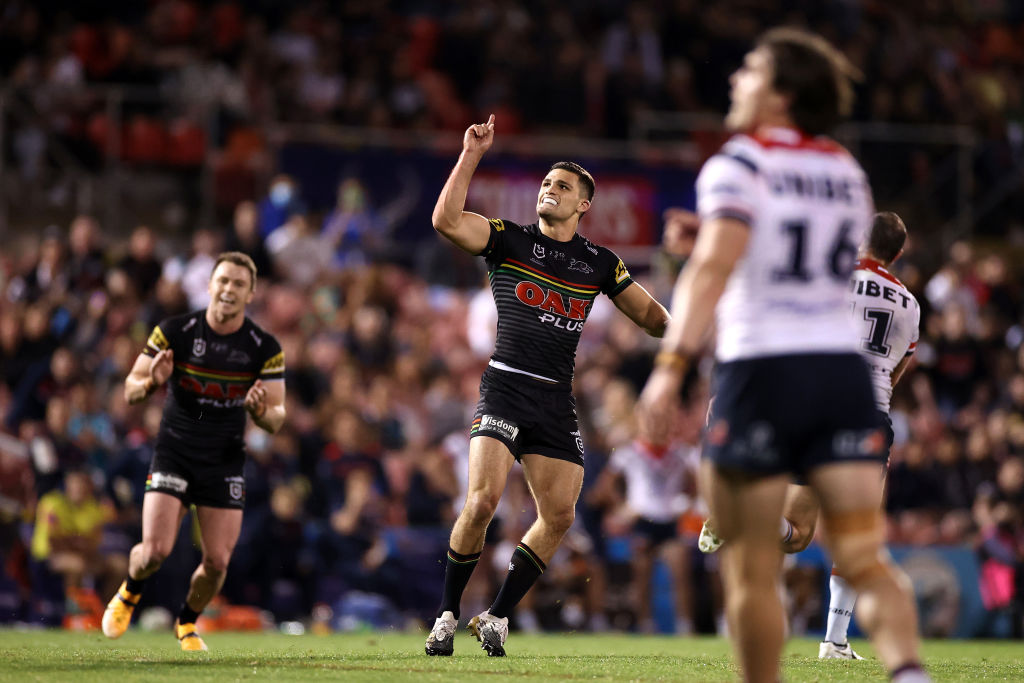 Nathan Cleary celebrating for the Panthers
