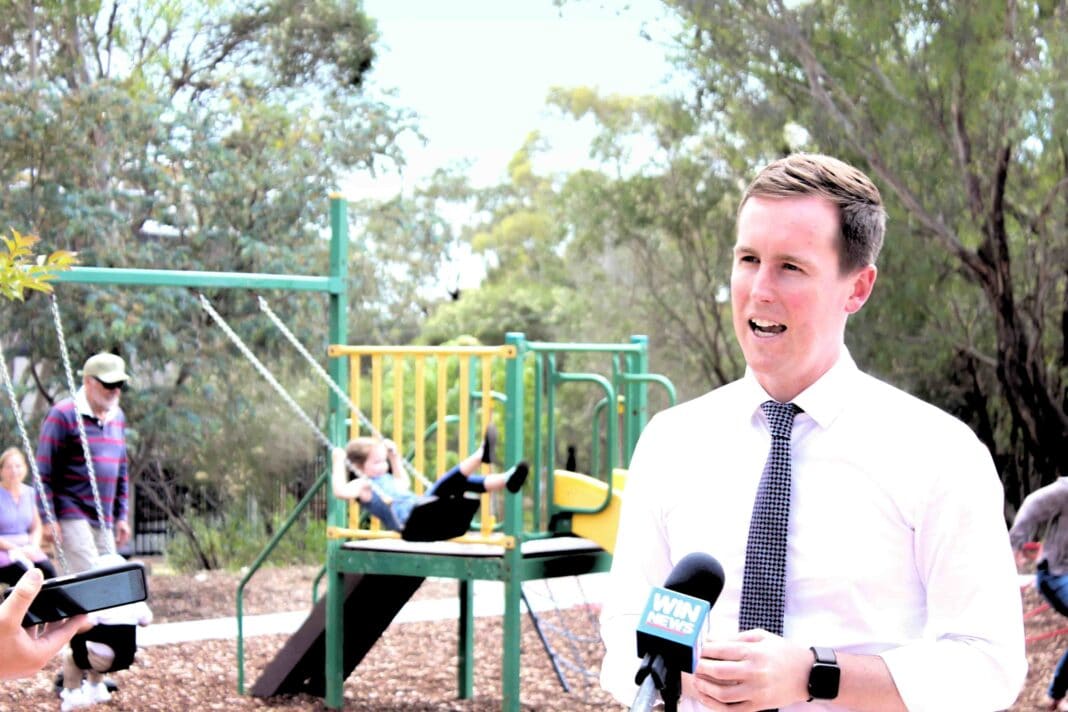 Minister Chris Steel opens the new Torrens play space