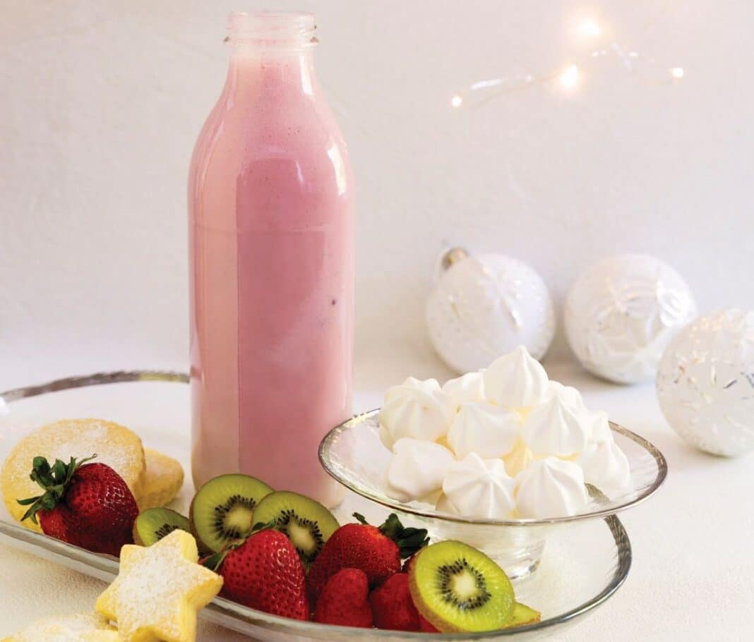 pink smoothie with fruit