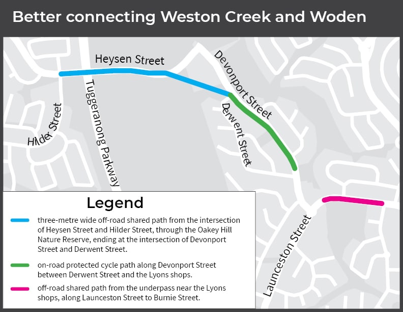The planned Heysen Street Link between Woden and Weston Creek. Map: ACT Government.