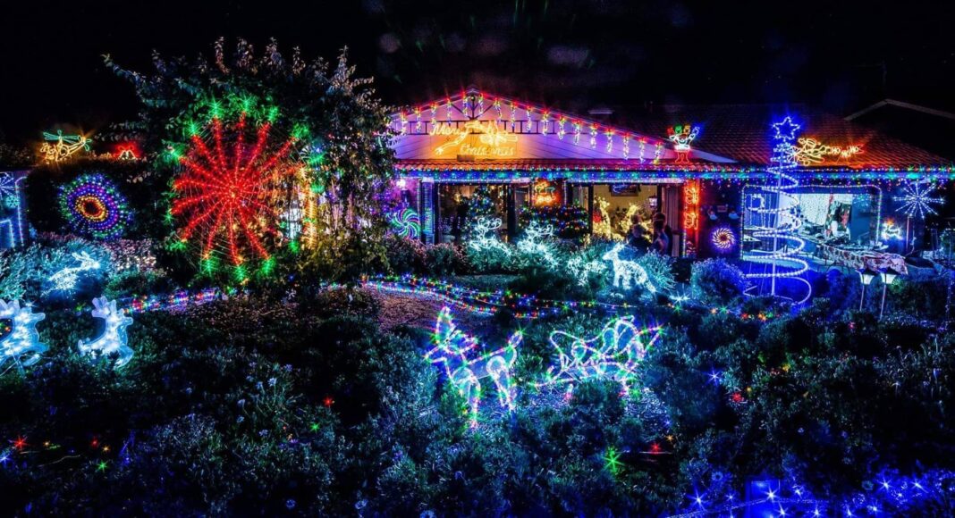 A colourful Christmas light display in Canberra.