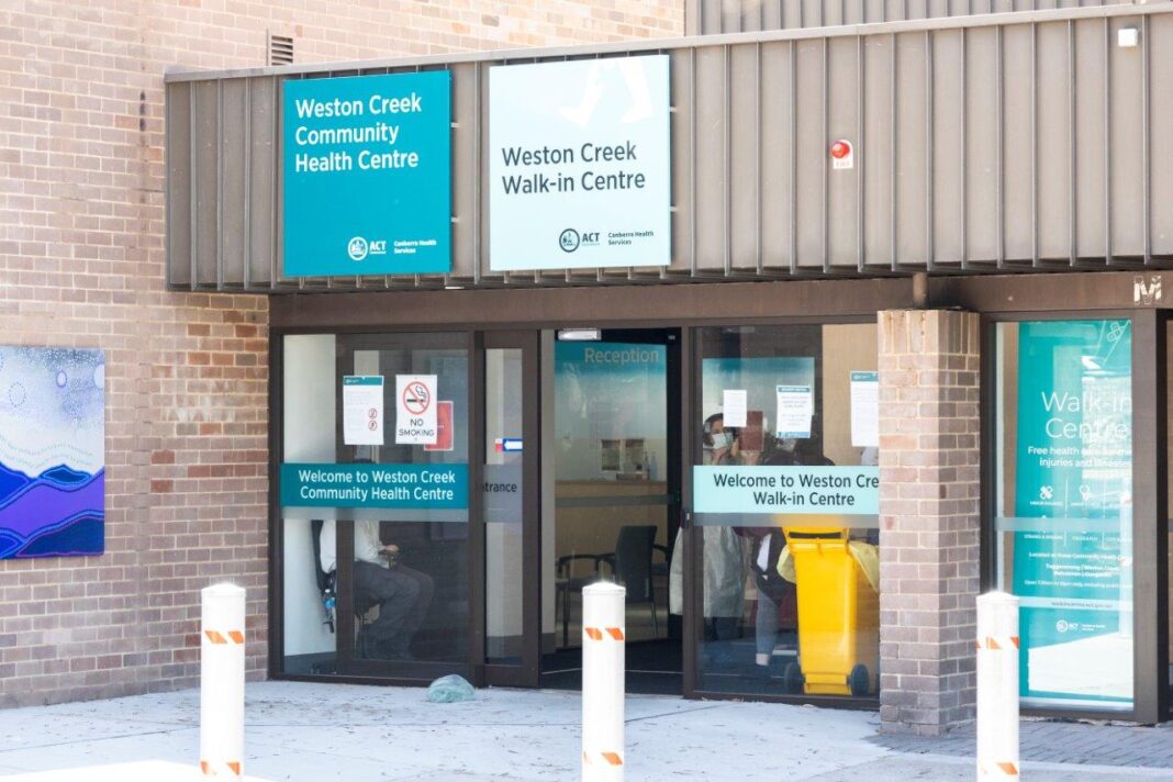 Exterior of Weston Creek Walk-in health centre as a COVID testing site