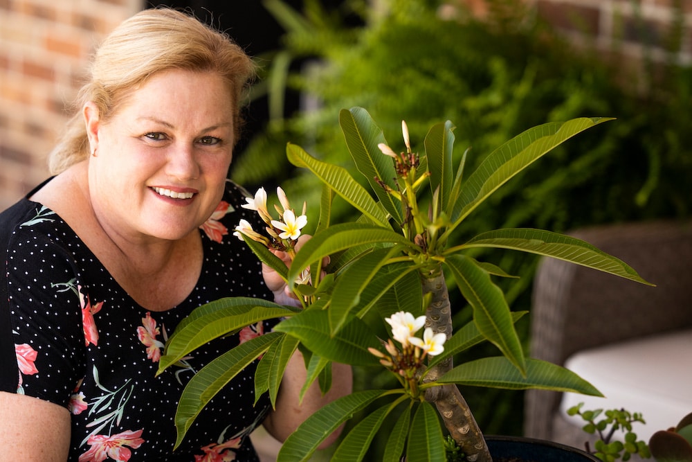 Canberra local, Cathy Oswald, has spent eight years growing her frangipani trees when they finally bloomed in January