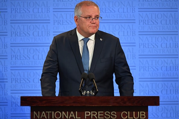 Prime Minister Scott Morrison at the National Press Club. (Photo by Sam Mooy/Getty Images)