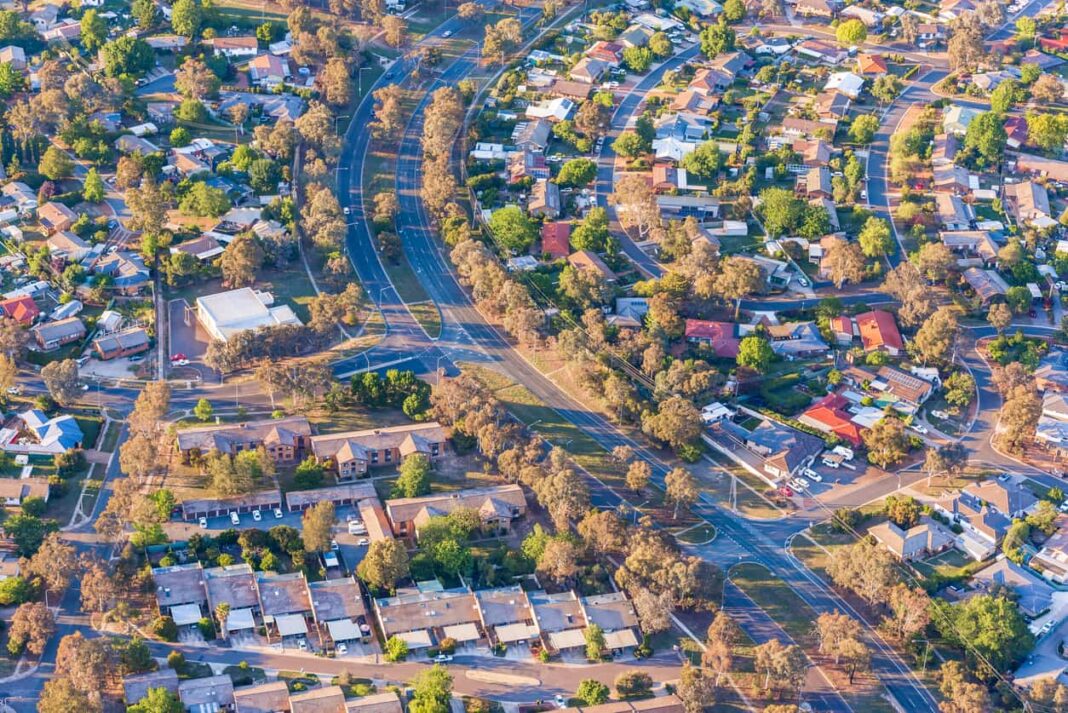 aerial shot of Canberra suburb