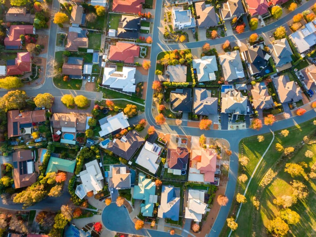 aerial shot of typical Australian suburb