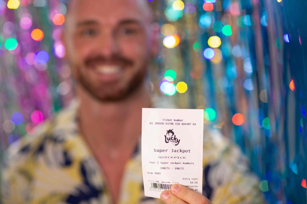 blurred image of man holding lottery ticket