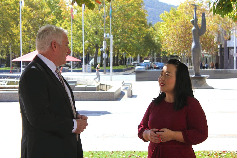 Returning Canberra Liberals MLA James Milligan and party leader Elizabeth Lee. Picture: Nick Fuller