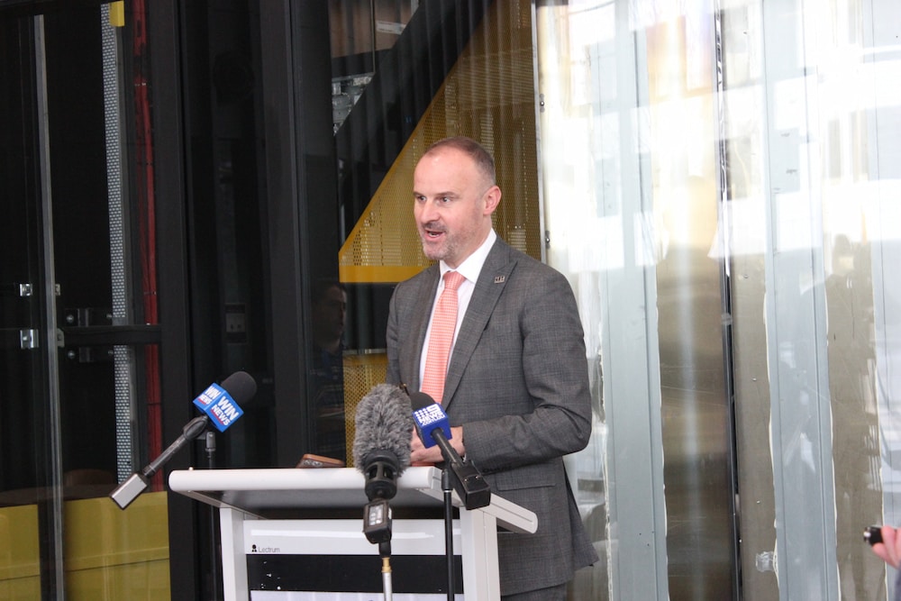 ACT Chief Minister Andrew Barr announces the new vaccination hub. Photo: Lilly Pendergast.