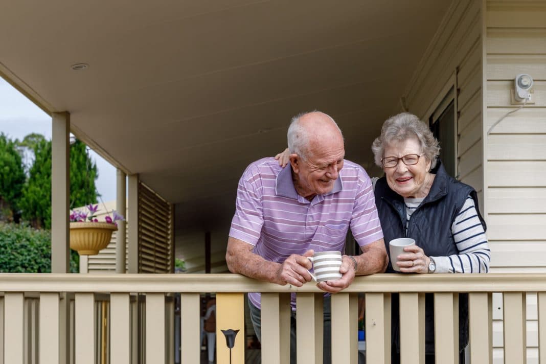 elderly couple on veranda