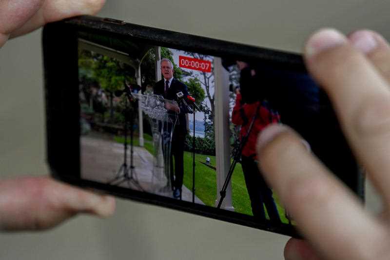 smartphone recording of Australian Prime Minister Scott Morrison giving a press conference