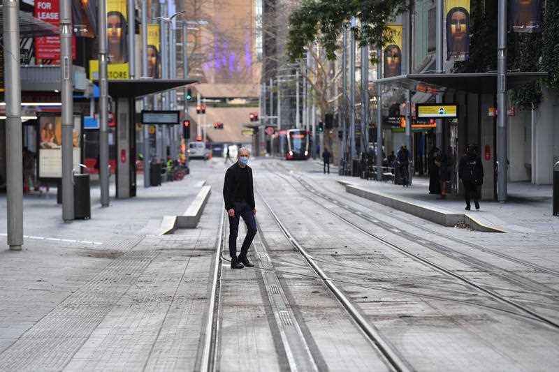 A near empty George Street is seen in the central business district in Sydney