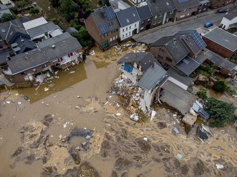 A view of destroyed houses in Germany as flooding in west Germany and Belgium has killed over 125 people, with hundreds more missing and thousands now homeless.