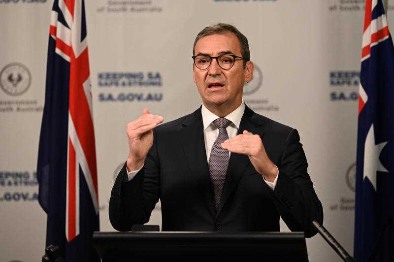 South Australia Premier Steven Marshall speaks to the media during a press conference in Adelaide