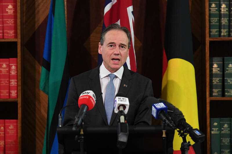 Federal Health Minister Greg Hunt addresses the media during a press conference in Melbourne