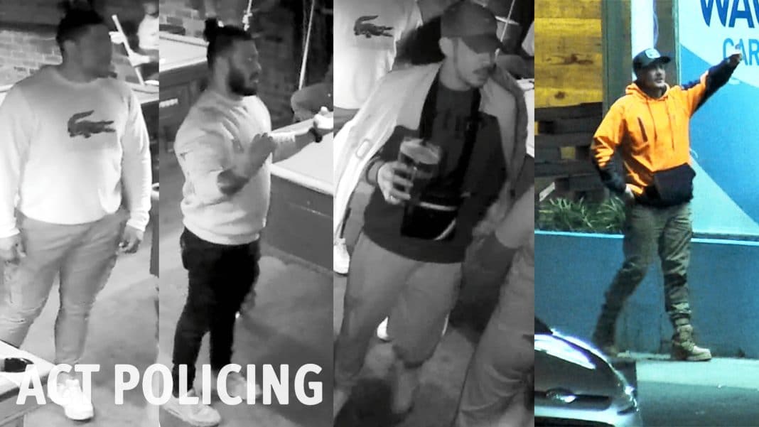 four separate CCTV images of 4 different men wanted in relation to an assault in Braddon