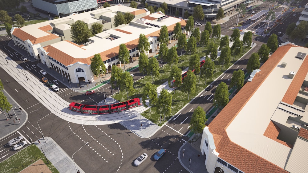 Light Rail Stage 2a render - London Circuit and Northbourne Avenue. Picture: ACT Government