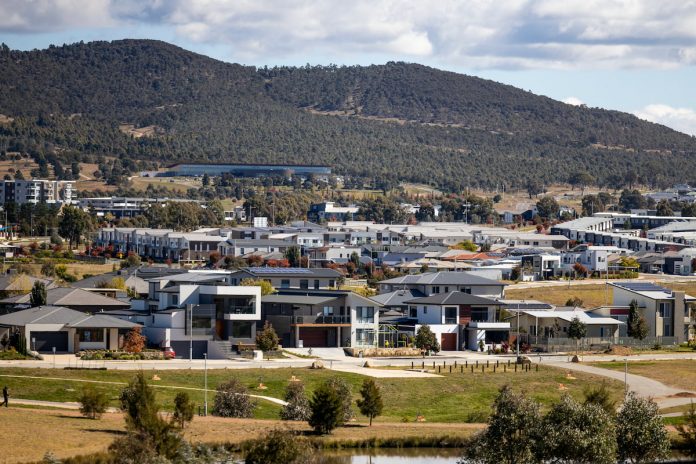 View over Canberra suburbs Coombs and Wright