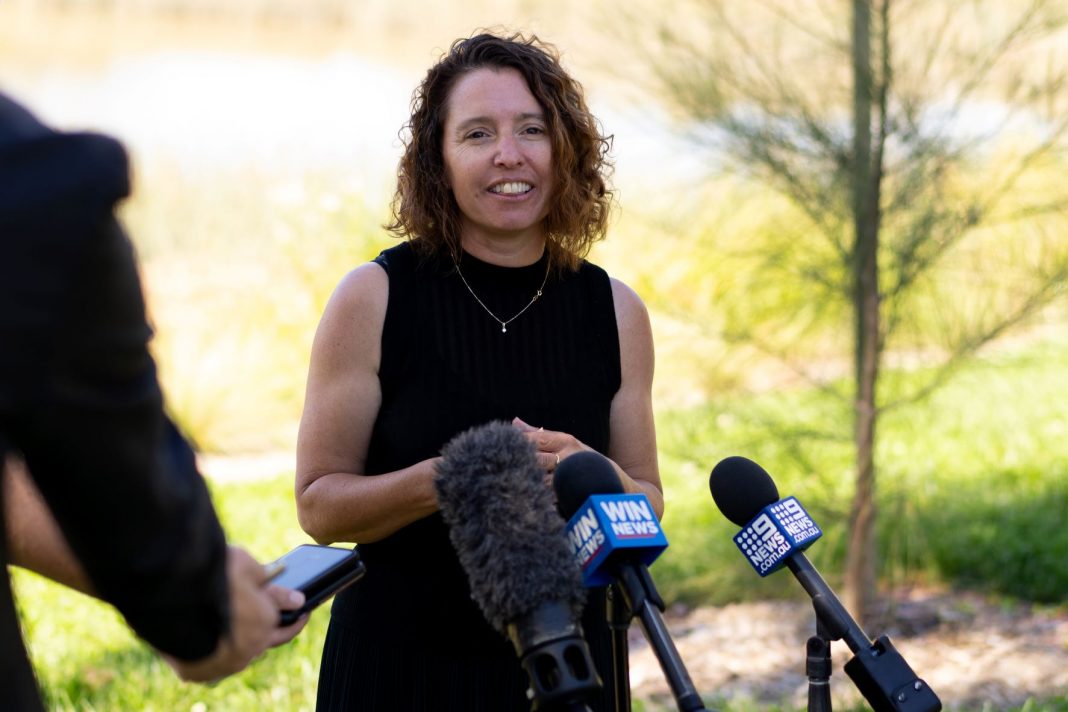 Rebecca Vassarotti, ACT Minister for Homelessness and Housing Services, speaking to the media at a press conference