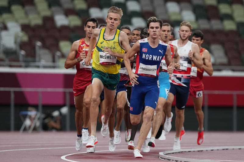 Stewart McSweyn of Australia in action in the Men's 1500m Semifinal 2 at Olympic Stadium, as part of the Tokyo 2020 Olympic Games