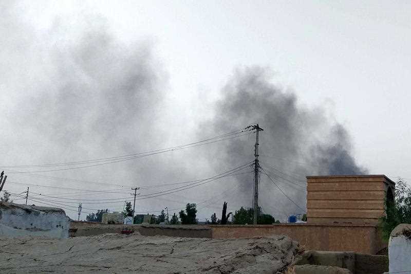 A view of smoke rising as Taliban attacked parts of the city in Lashkar Gah, the provincial capital of Helmand, Afghanistan