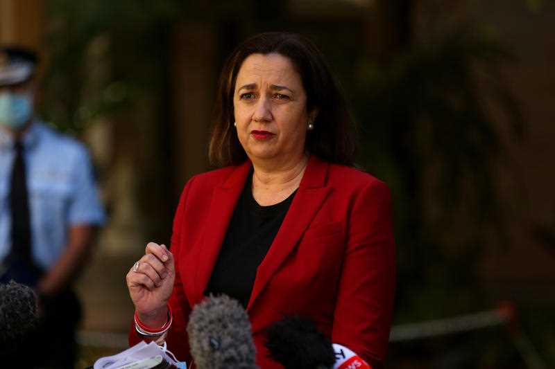 Queensland Premier Annastacia Palaszczuk speaks to the media during a press conference to provide a COVID-19 update in Brisbane, Sunday, August 8, 2021.