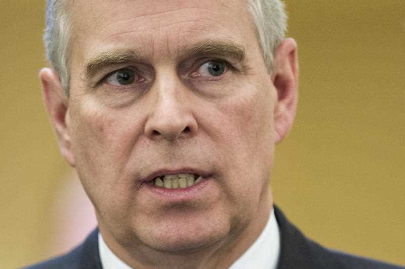 A close-up of Prince Andrew's face
