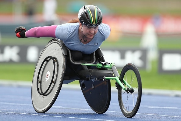 female wheelchair athlete in action