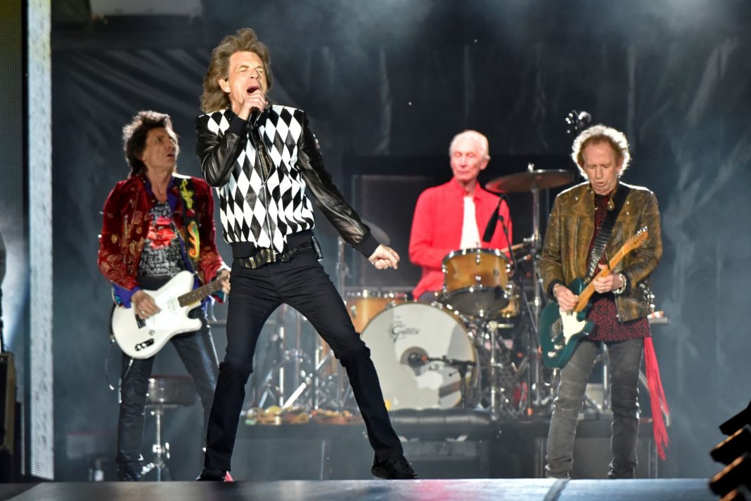 Mick Jagger, drummer Charlie Watts and the Rolling Stones on stage circa 2019