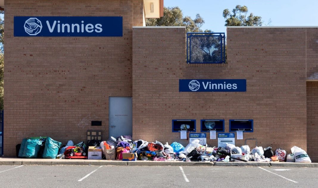 illegal dumping of bags of donations outside Vinnies op shop in Tuggeranong