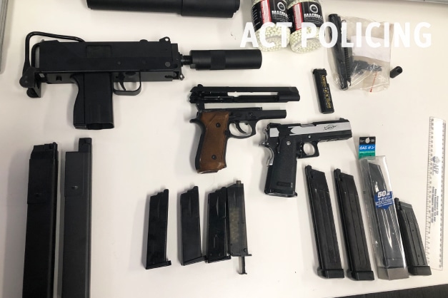 A collection of gel blasters and replica guns handed into Gungahlin station during the ongoing National Firearms Amnesty
