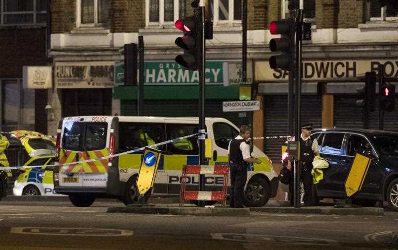 Police units at London Bridge after reports of a incident involving a van hitting pedestrian on London Bridge, Central London, Britain, 04 June 2017