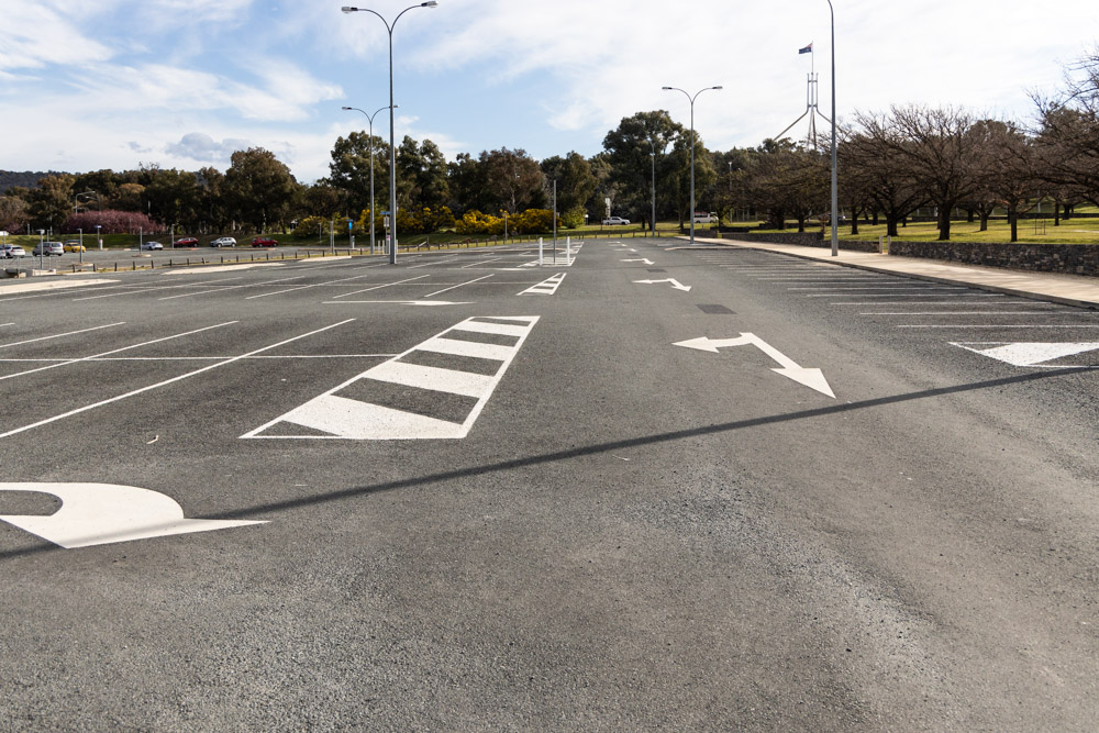 empty carpark in the parliamentary triangle in Canberra during lockdown